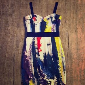 Milly Graffiti Print Bustier Strap Dress